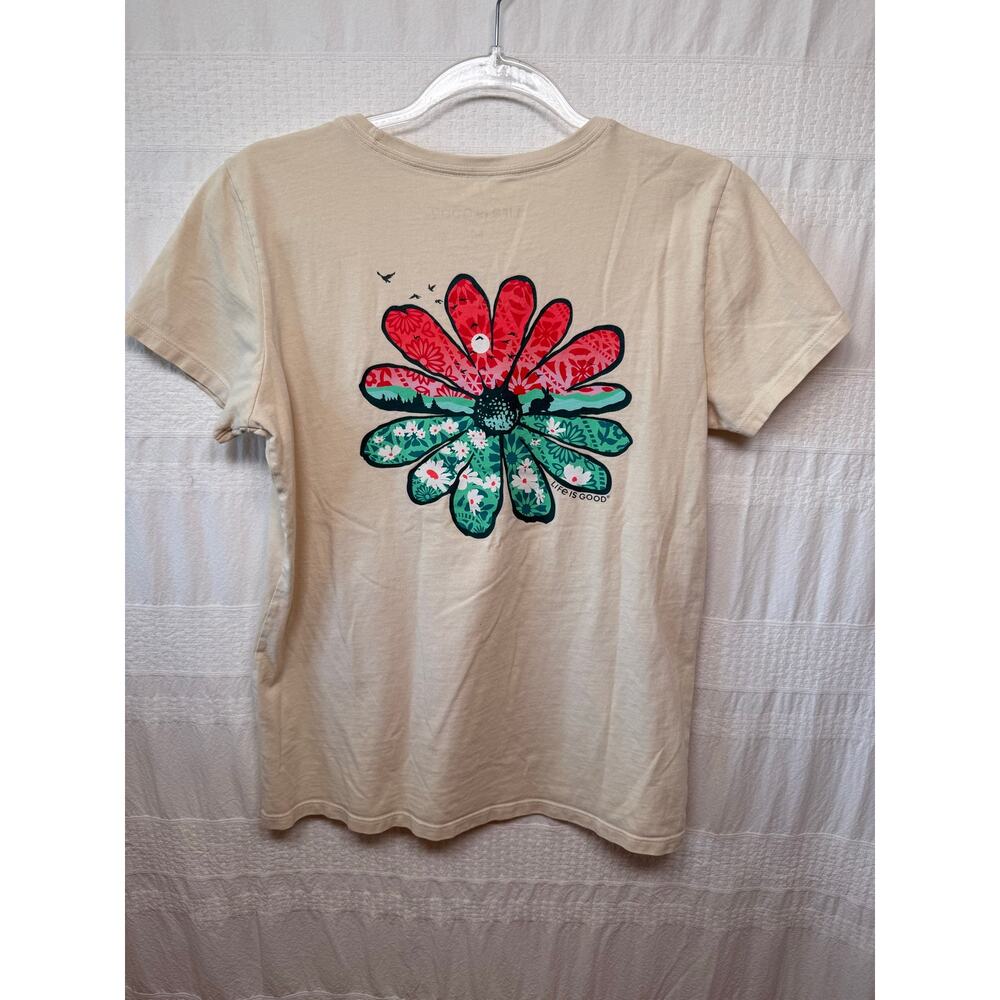 Life is Good Short Sleeve Crusher T-Shirt, Off-White, Women's Size Medium - Picture 2 of 3